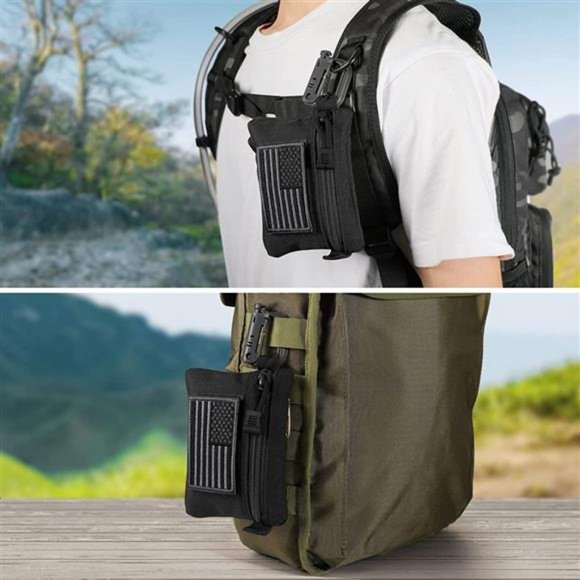 2 Pack Tactical Compact EDC Pouches w/2 US Flag Patches + 2 D-Rings - Picture 2 of 6